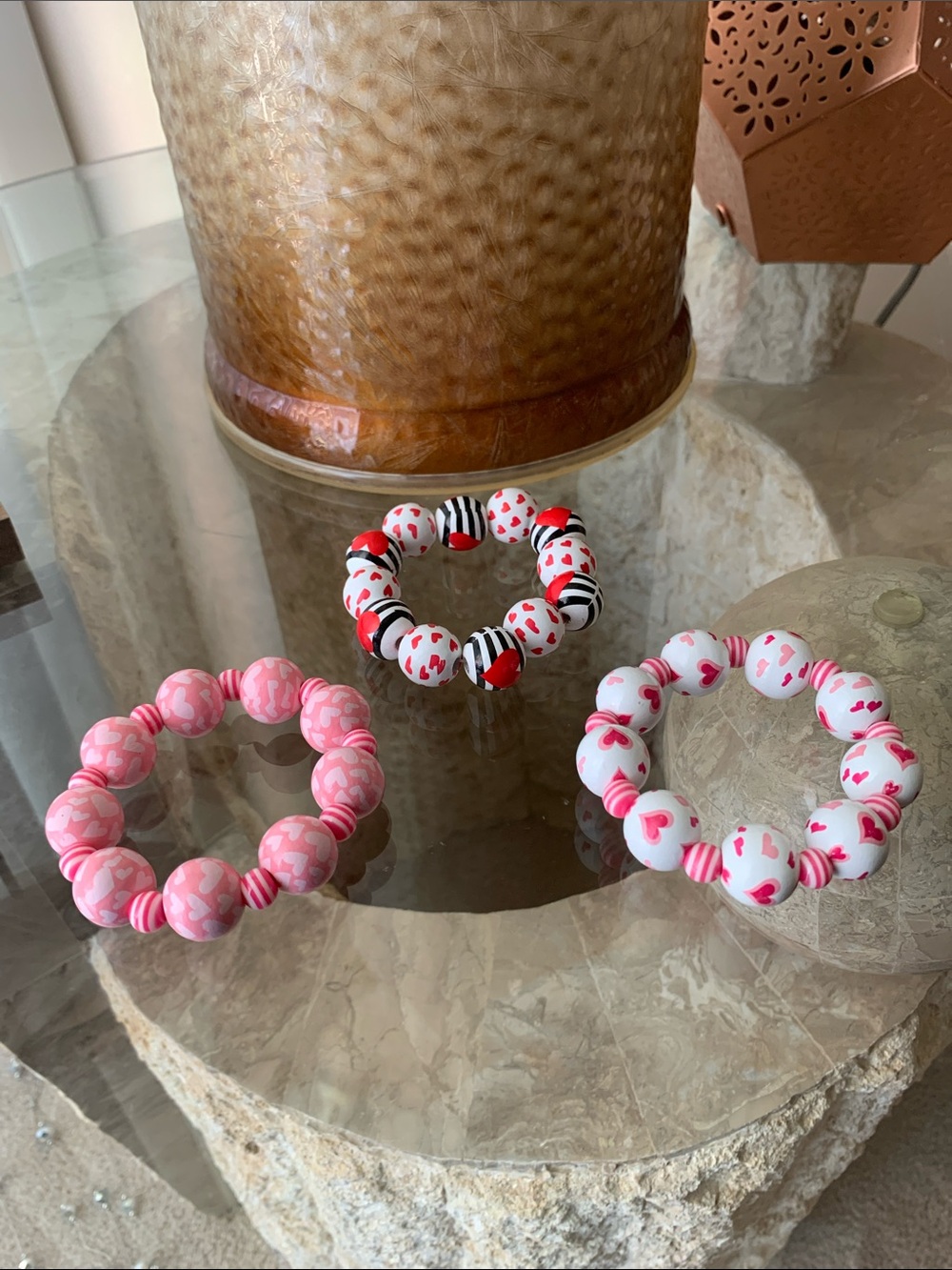 Wooden Heart Painted Bead Stretch Bracelets